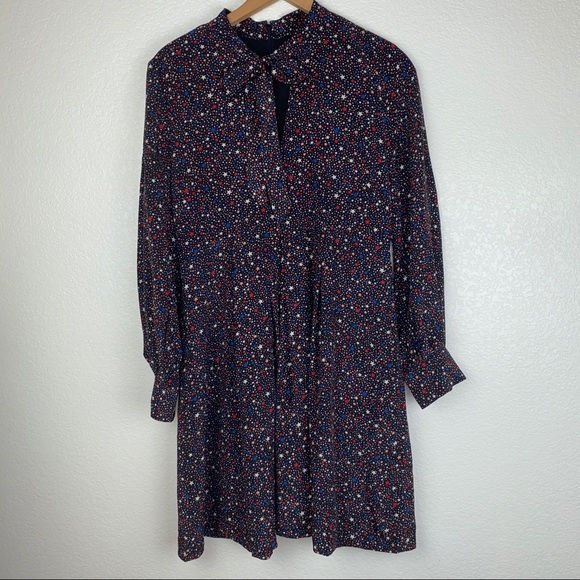 Madewell 100% Silk Red White & Blue Stars Tie Silk Dress - Picture 5 of 12